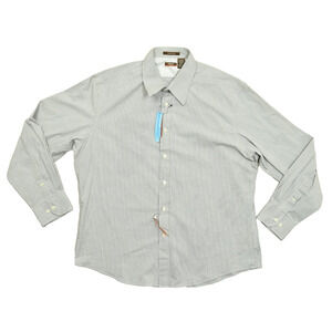 nyne Men XXL Coolmax Poplin Gray White Striped Long Sleeve Button Down Shirt NWT